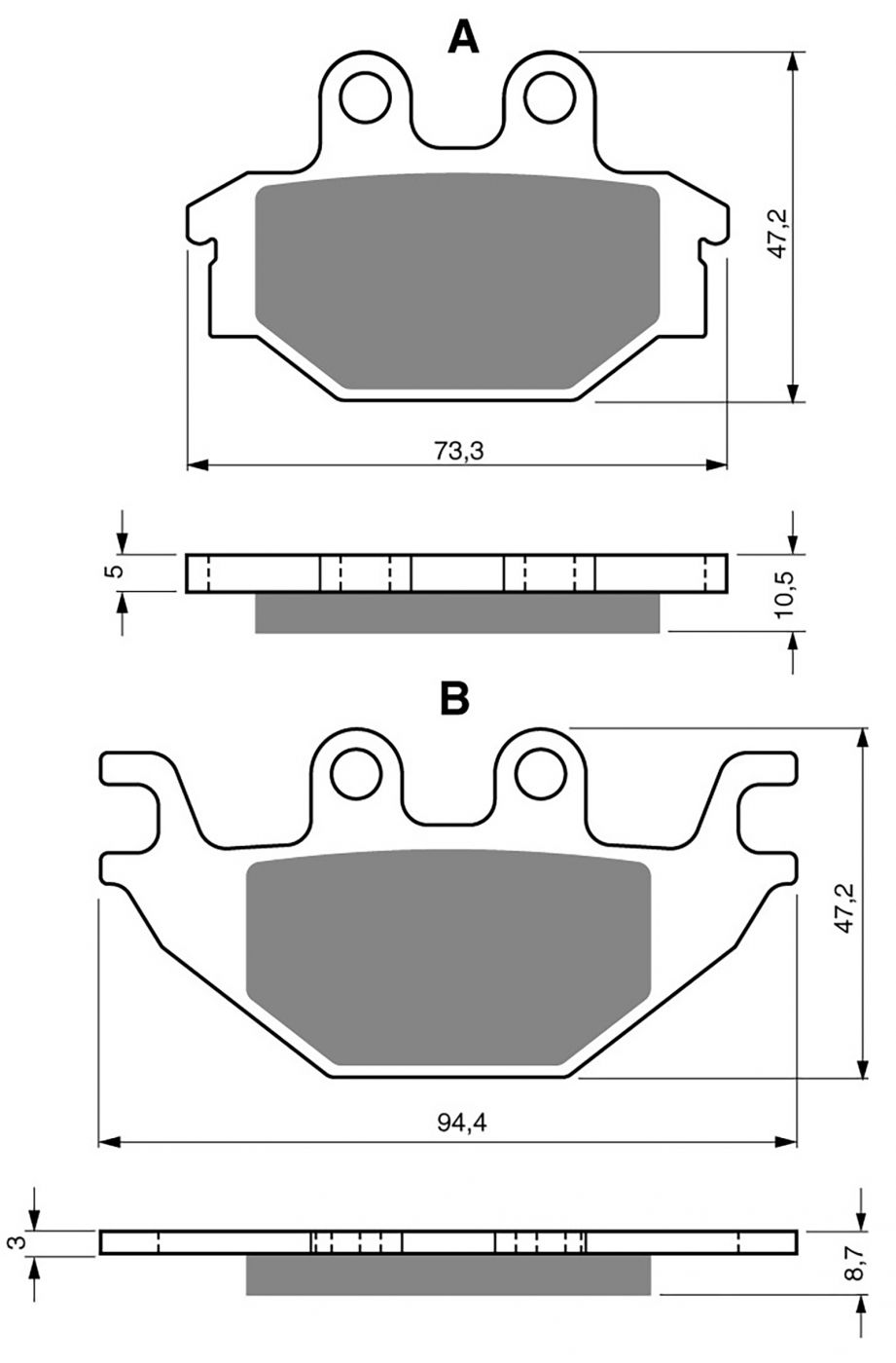 Plaquettes de Frein Avant Adaptables Standard (Type GG)