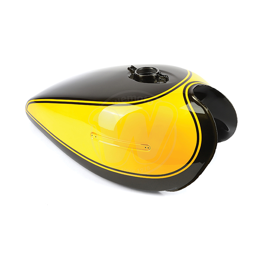 Kawasaki Z1 Yellow Ball fuel tank Candy Yellow Metallic Black and gold pinstriping