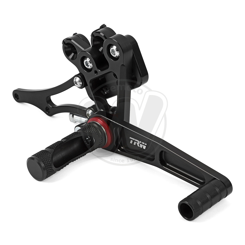 TRW Black Edition rearset assembly with knurled peg and compact lever geometry